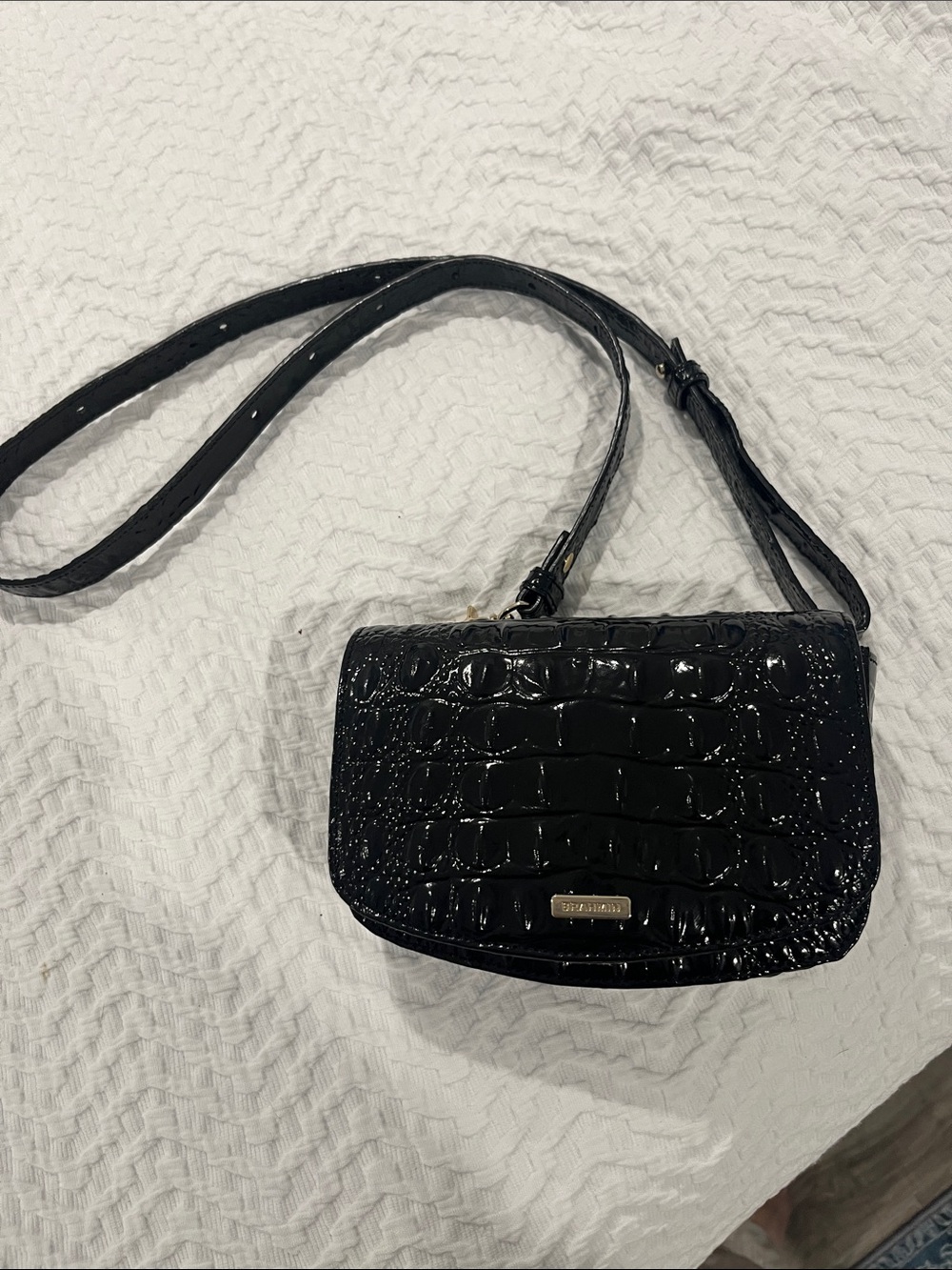 Brahmin Black Croc-Embossed Patent Crossbody Bag